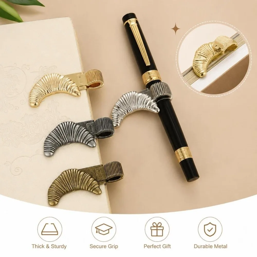 Portable Croissant Shape Bakery Pen Clip Elegant Vintage Metal Pen Clip Holder Non-Slip Loop Pen Organizer Diary