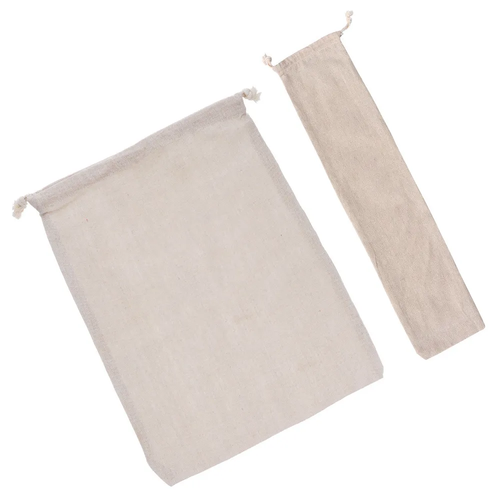 2Pcs Reusable Bread Bags Drawstring Linen Bag Large Storage for Bread Pastries Produce Freshness Protection