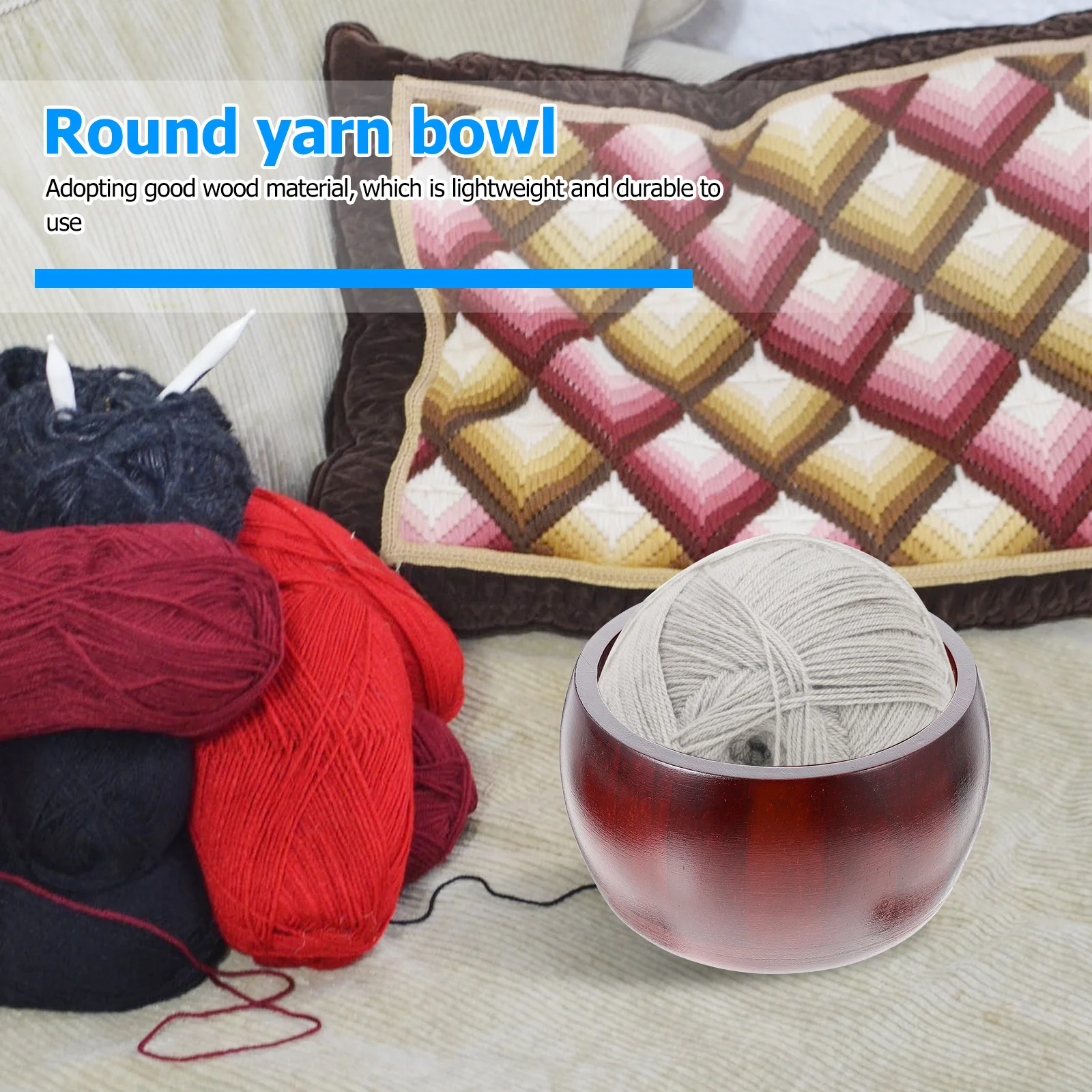 

1Set Natural Wood Yarn Organizer Polished Smooth Retro Round Yarn Bowl Lightweight Knitting Crochet Tool Holder