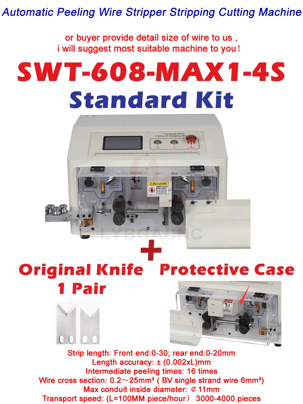 Pelacables automático SWT-608-MAX1-4S, máquina cortadora de pelado de 0,2 a 25 mm2, 500W, 4 ruedas, Control de pantalla táctil