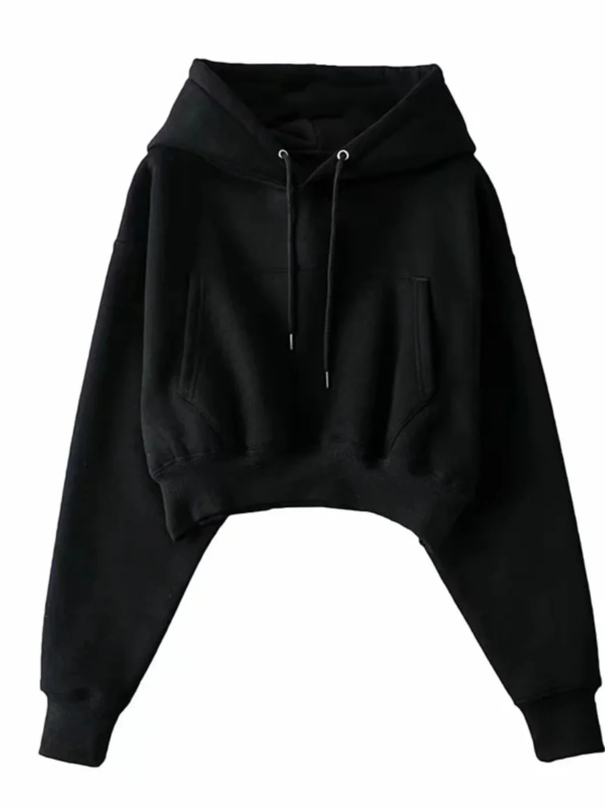 Autumn Winter Women's Fce Lined Dstring Hoodie ort Coat Warm Street Sle Long Sve Slim Fit Pure Color Hoodie