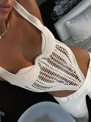 TARUXY Fishbone Waist Crocheted Knitted Crop Tops Women Vest Tee 2024 Summer Sexy Sleeveless Hollow Out Y2K Tops Corset Top