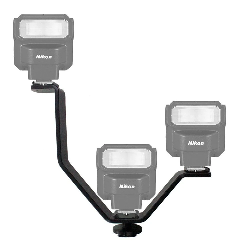 

V Shape Flash Bracket 3 Adapters for Lights Monitor Microphone Camcorder Triple ShoeBracket Storage