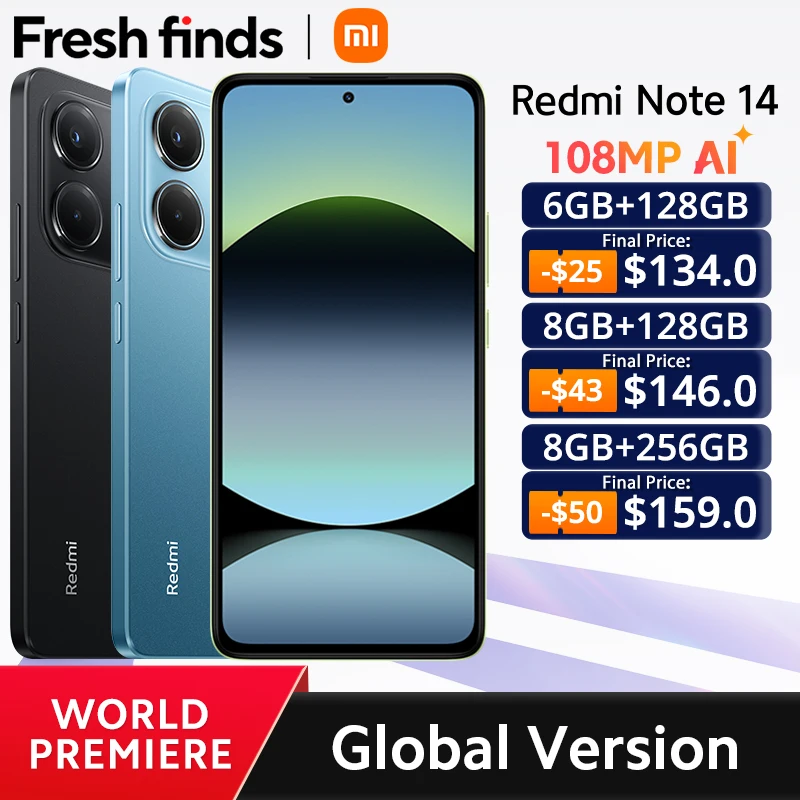 【World Premiere】Global Version Xiaomi Redmi Note 14 MediaTek Helio G99-Ultra 108MP AI Camera 5500mAh 6.67