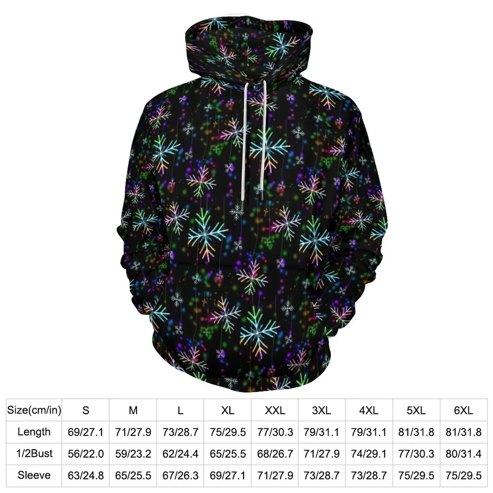 Christmas Snowflake Hoodies Colorful Print Hip Hop Oversized Pullover Hoodie Women Long Sleeve Design Casual Hooded Sweatshirts