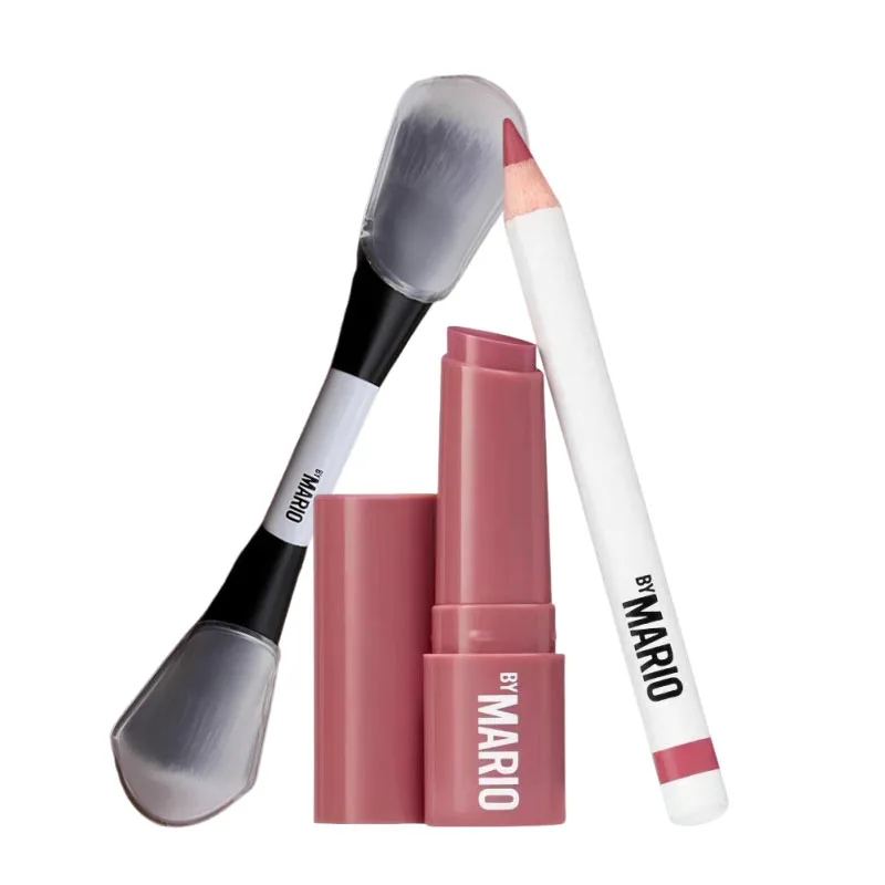 2 in 1 Highlight Blush F4 Brush 0.9g Rich Mauve Ultra Sculpting Lipliner Pencil and 1g Rosewood Glow Lip Serum Balm Makeup Set