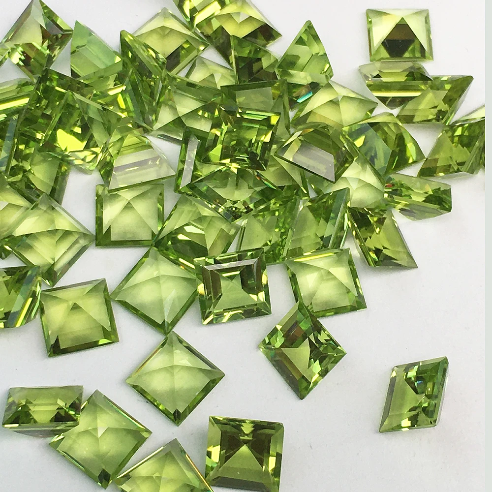 100pcs 20pcs Green Natural Peridot Square Step Cut 2x2mm-10x10mm Factory Wholesale Loose Gemstone