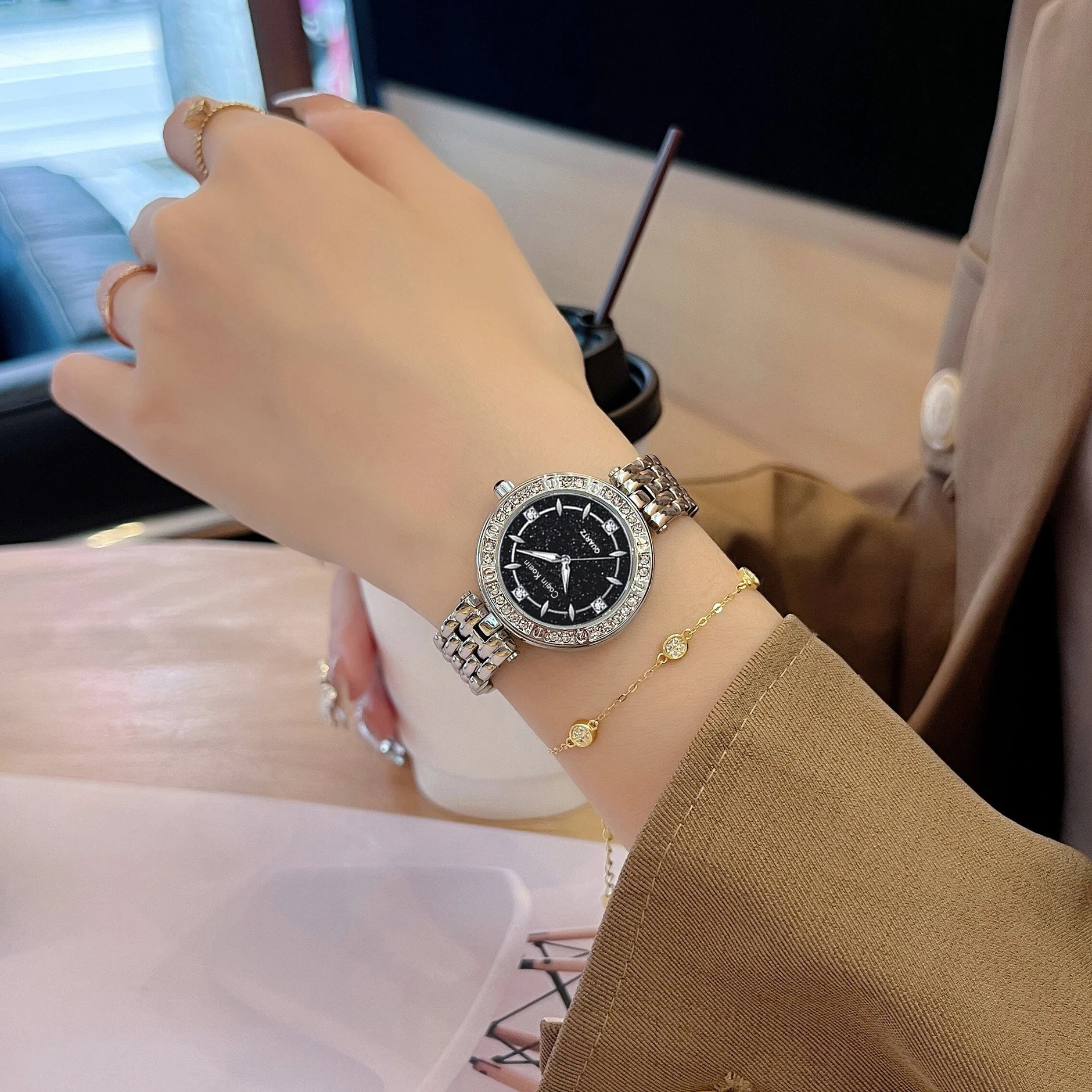 CANDY KATHY Luxury Exquisite Elegant Starry Dial Women Quartz Watch Stainless Steel Band Fashion Watch Gift For Friends Family