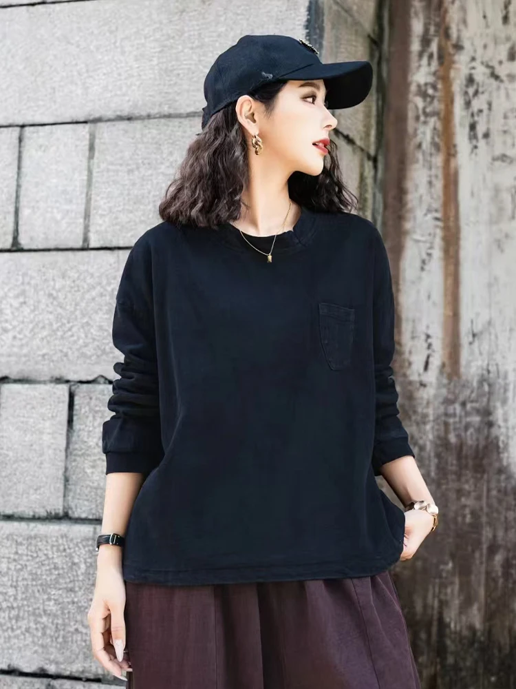 Amax luluE 2025 ربيع خمر تصميم موضة المرأة فضفاضة عادية س الرقبة تي شيرت السيدات الكلاسيكية Harajuku بلايز ملابس قطنية #5