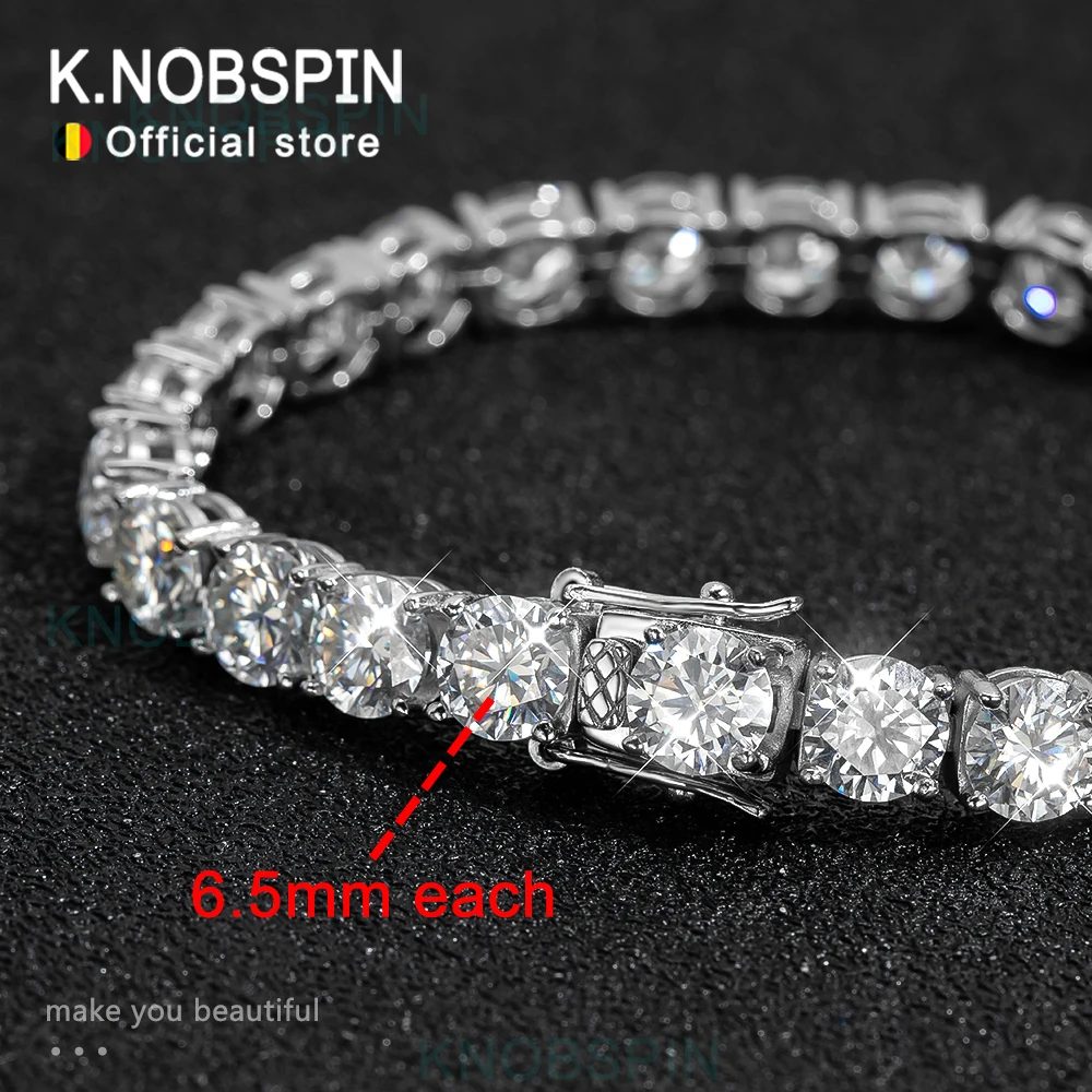 KNOBSPIN 6.5mm D Color Moissanite Tennis Bracelets 4 Prong Setting Classic Trendy Women Man Fine Jewelry s925 Sliver Bracelet