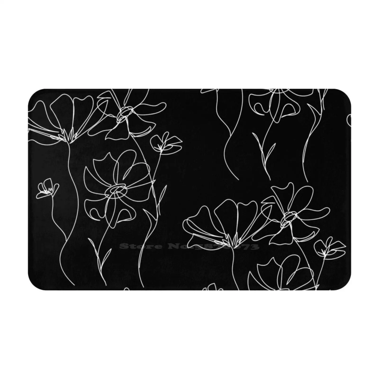 Floral ( White ) Soft Cushion Car Home Carpet Door Mat Floral Flowers Black And White Line Art Contour Simplistic Modern