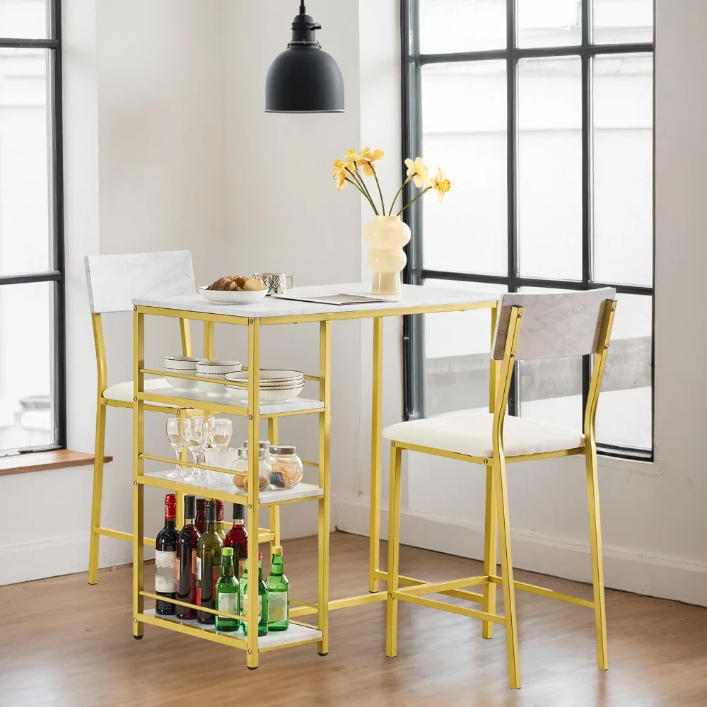 

Dining Table Set for 2 with 3 Large Storage Shelves for Small Space Apartment
