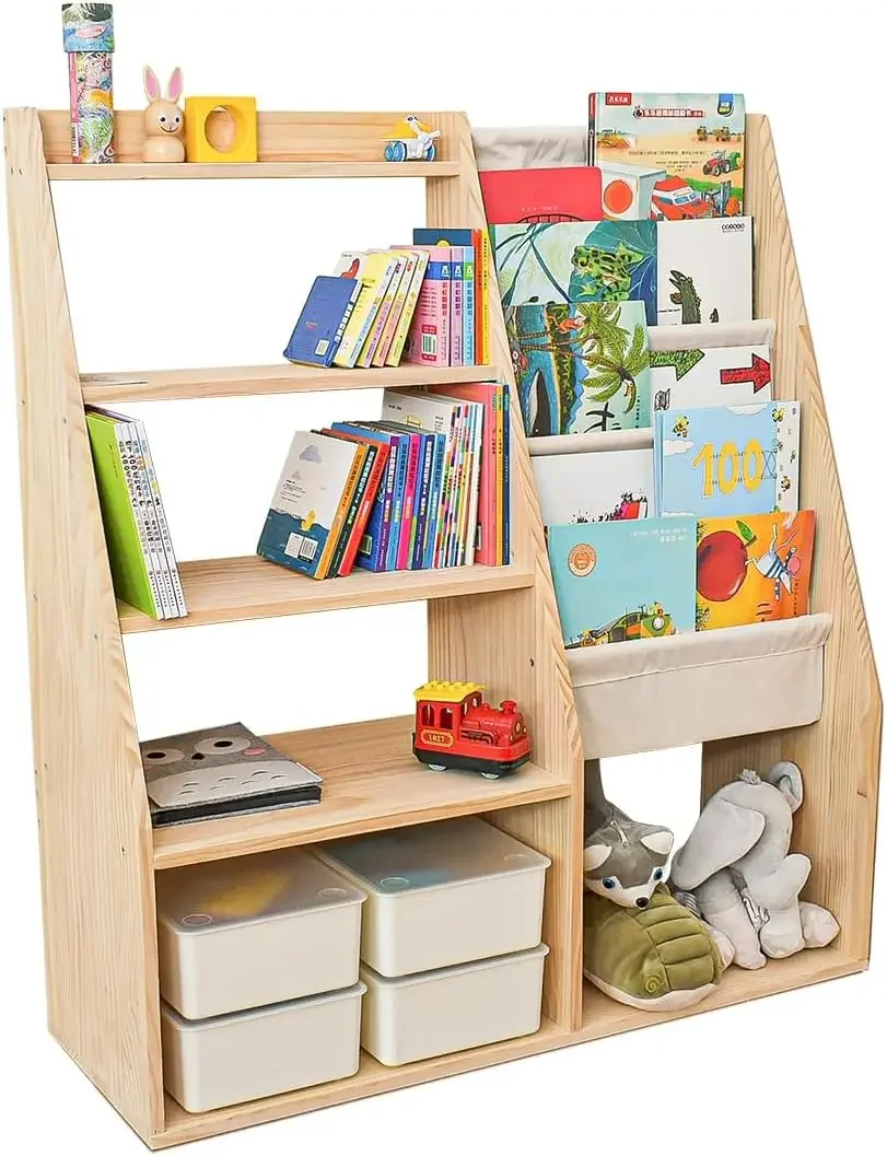 Toy Storage Organizer, Solid Wood, 100% Non-Toxic, Multipurpose Bookshelf for Playroom, Toddler Room, Classroom, Large Capacity