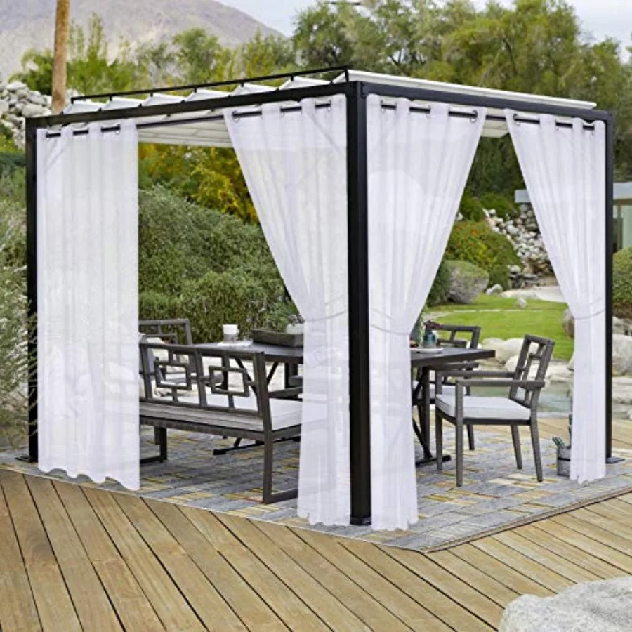 

Burlap Look Outdoor Curtains for Patio - 2 Panels Waterproof Sheer Curtains for Pergola, Porch, Cabana and Gazebo Grommet Indoo