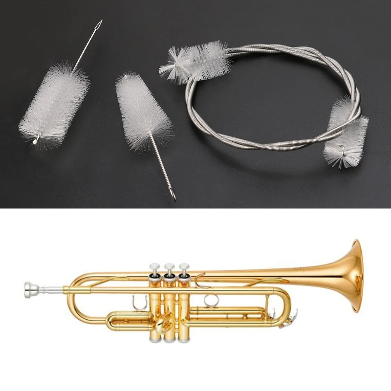 Trumpet Cleaning with Handle Care Accessory 3 Kinds of Brushes Supplies for Dealing Different Instrument Attachments