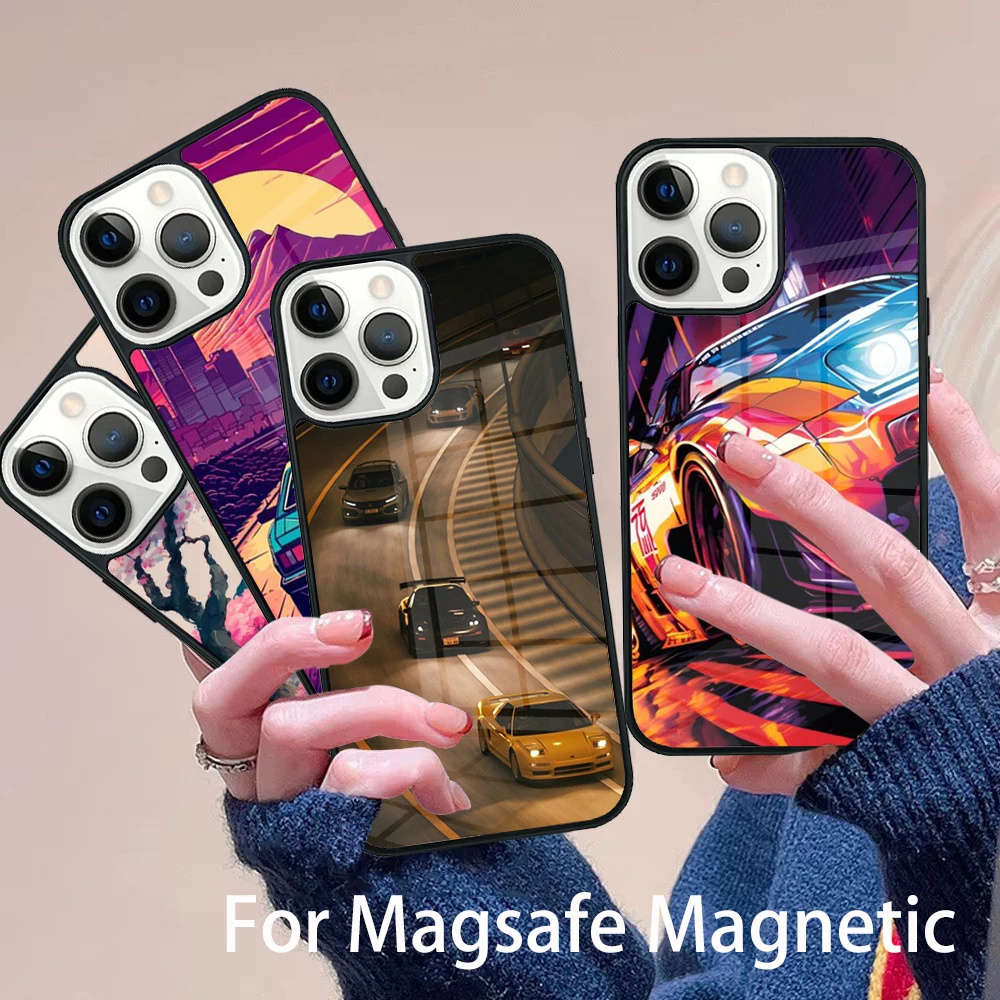 

Japan J-D-M Sport Car Phone Case Magesafe Magnetic Wireless Charge Cover For IPhone 16 11 12 13 14 15 Pro Max Plus Mini