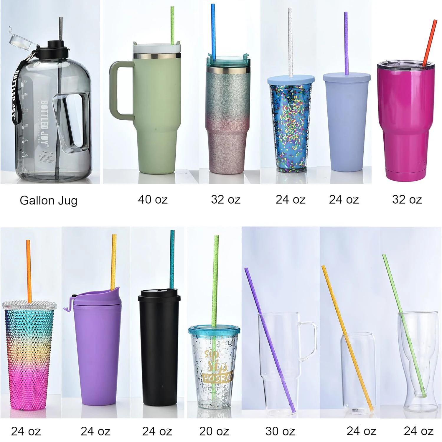 12-Pack Reusable Clear Plastic Glitter Straws, 13 inch Extra Long Tumbler Straws for Stanley Cups,Plus Cleaning Brush