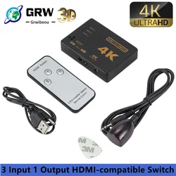 Mini conmutador compatible con HDMI, 4K x 2K, 3D, 3 puertos, 1.4b, 4K, divisor de conmutador, 1080P, 3 en 1, Hub de puerto de salida para DVD, HDTV, Xbox, PS3, PS4