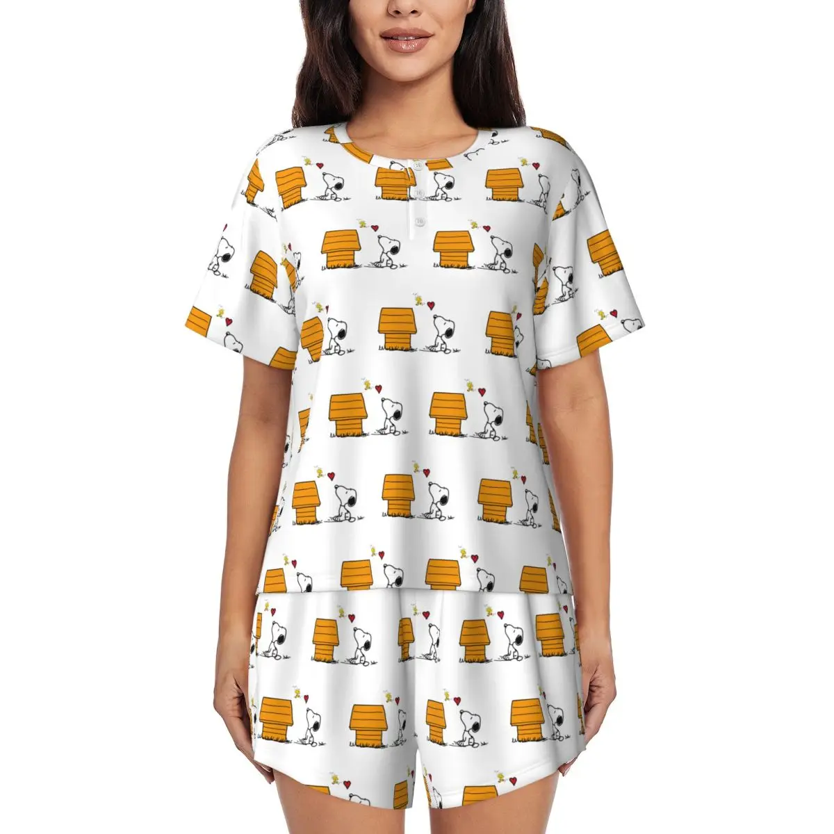 

Women Cartoon Snoopy Woodstock Anime Dog Pajamas Set Custom Printed 2 Piece Pj Sets Short Sleeve Sleepwear Loungewear