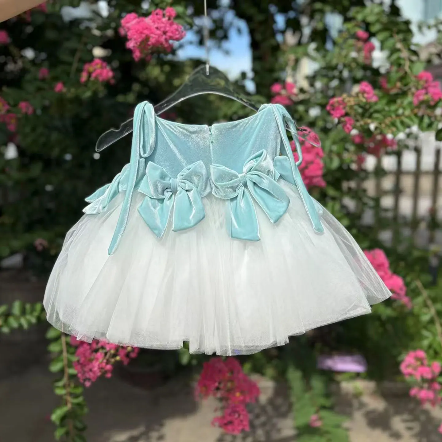 Dreamy Vow elegante rosa collo piatto senza spalline fiocco abito da ragazza di fiore festa per bambini primavera estate mini abito da sposa da ballo D117