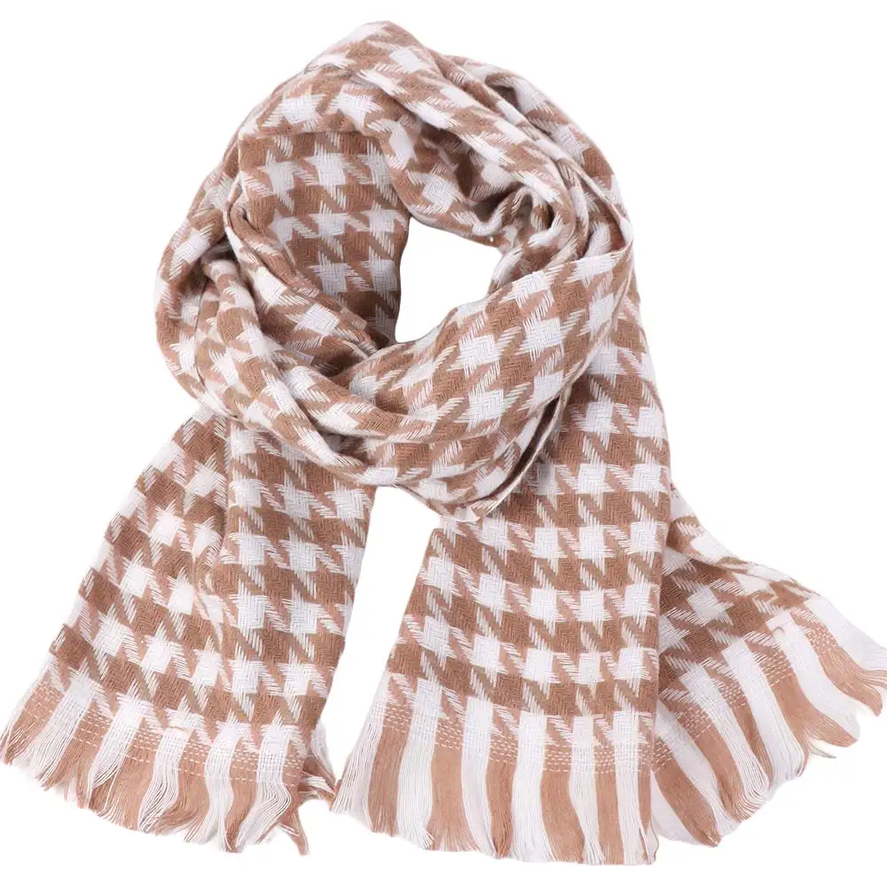 

Trendy Korean Style Knitted Houndstooth Scarf Plaid Windproof Y2K Checkered Scarf Thickened Long Winter Cashmere Shawl Women/Men