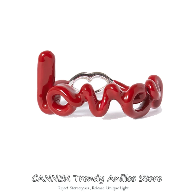 CANNER Red LOVE Letter Rings For Women Charming Colors Enamel Dripping Oil Rings For Lovers Ins Valentine\'s Day Anillos Jewelry