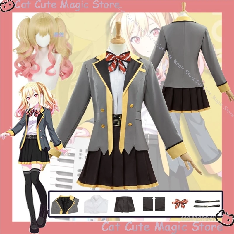 

Tenma Saki Leo/need Saki JK Suit Game PJSK Cosplay School Uniform Girl Student Japanese Clothes Cos Gray Coat Halloween @Magic