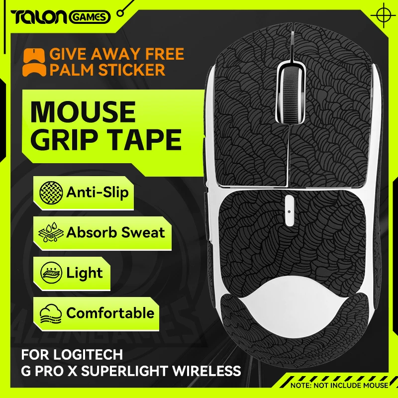 

Black TALONGAMES Mouse Grip Tape For Logitech G PRO X Superlight Mouse,Palm Sweat Absorption, Side All Inclusive Anti-Slip Tape