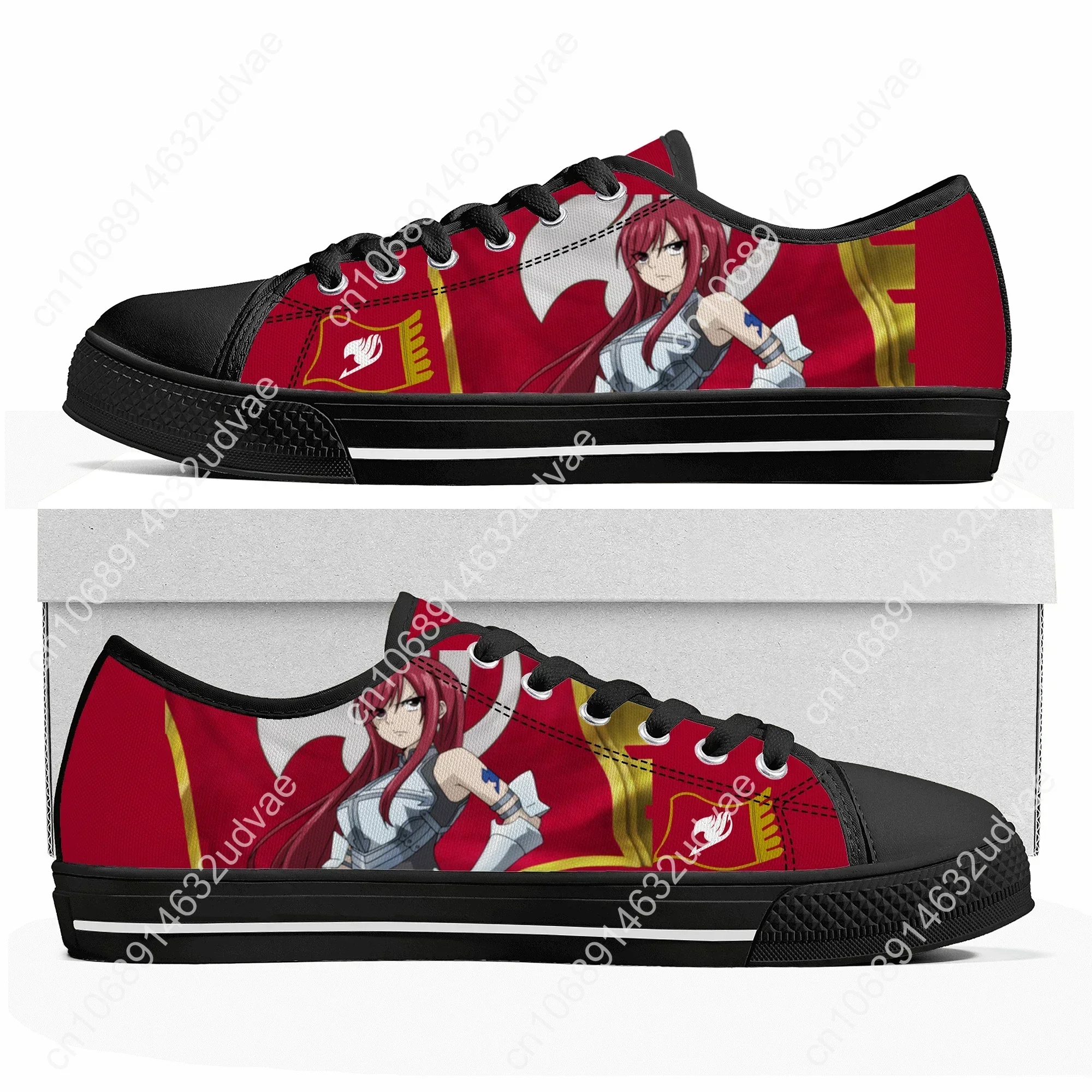 Manga Erza Scarlet Anime Fairy Tail Low Top Sneakers Mens Womens High Quality Canvas Sneaker Couple Shoes Custom Shoe