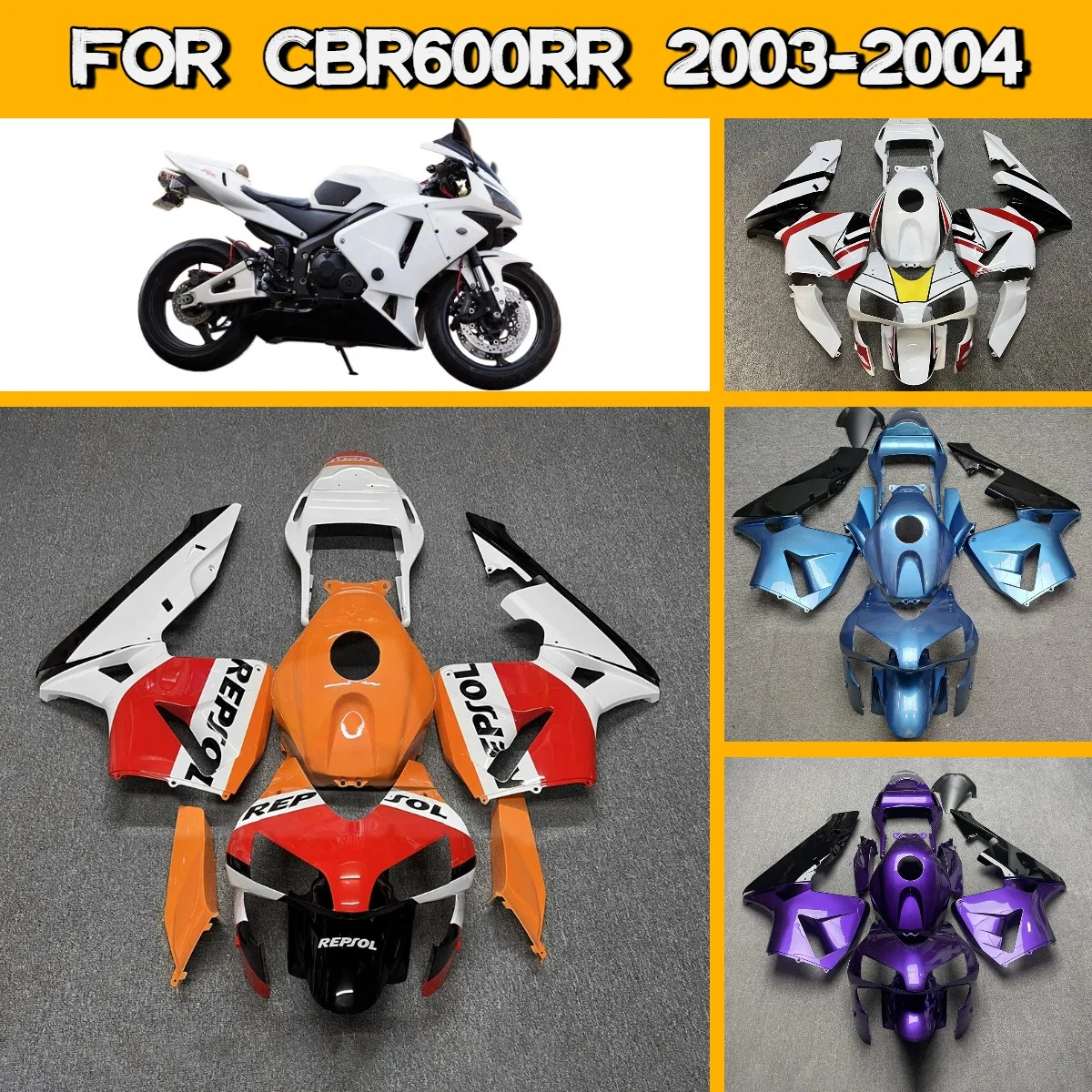 

Комплект обтекателей для Honda CBR600RR 2003-2004 годов, уникальный дизайн, литье под давлением, новый стиль, 03-04 CBR 600RR