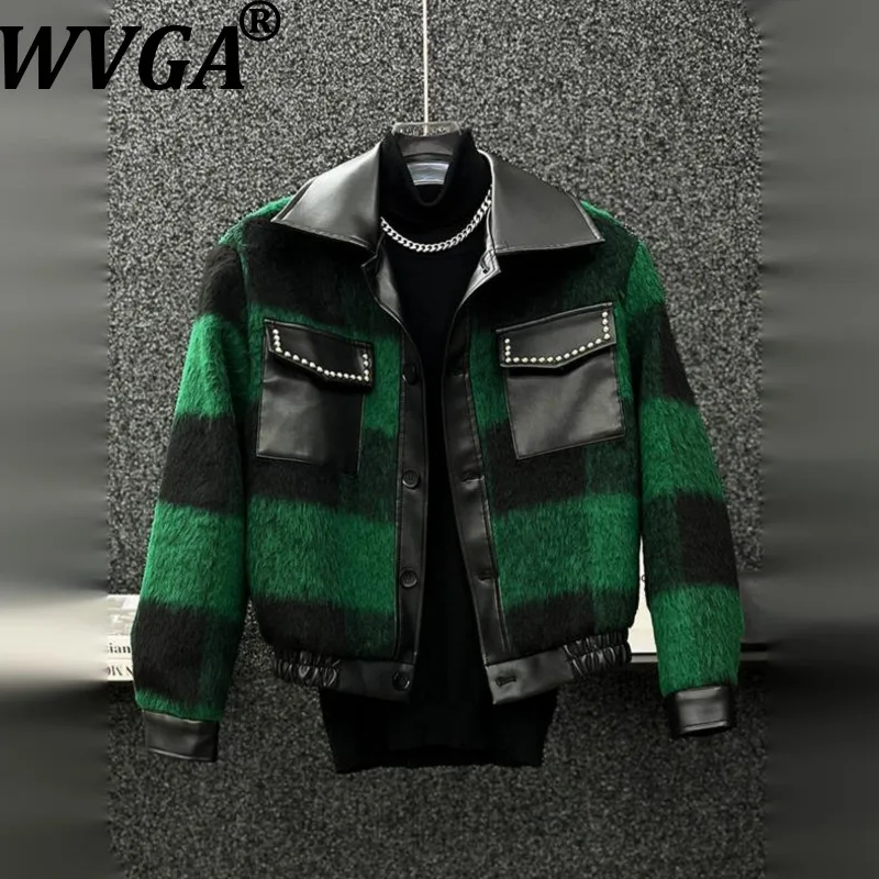 WVGA Herbst Winter Neue Männer Flut Baumwolle Woolen Patchwork Leder Kurze Mäntel Nische Chic Casual Gepolsterte Schulter Jacken Ins W17608