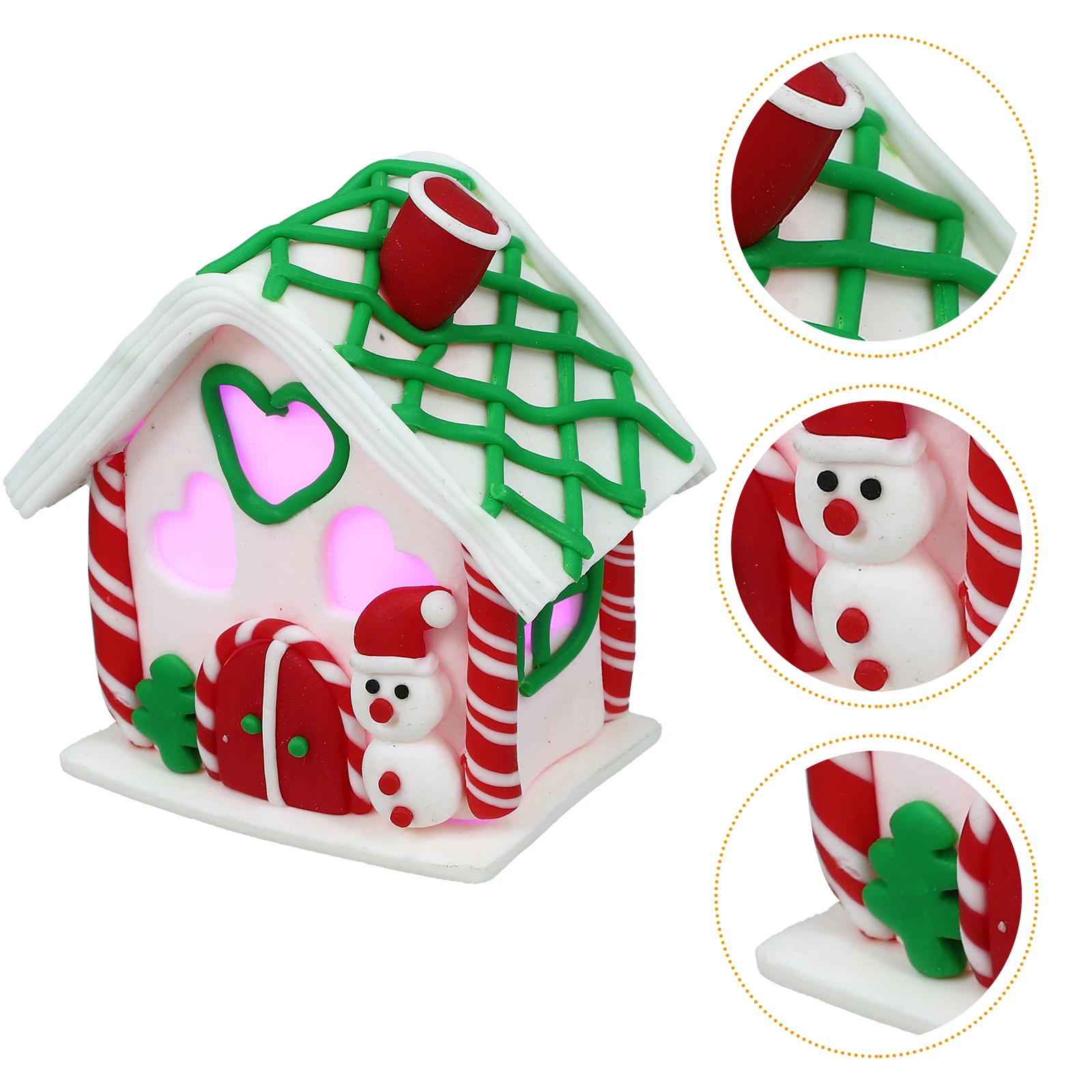 

3D Lighted Christmas House Xmas Miniature Centerpiece Cute Polymer Clay Ornament Decoration For Holiday Party Home