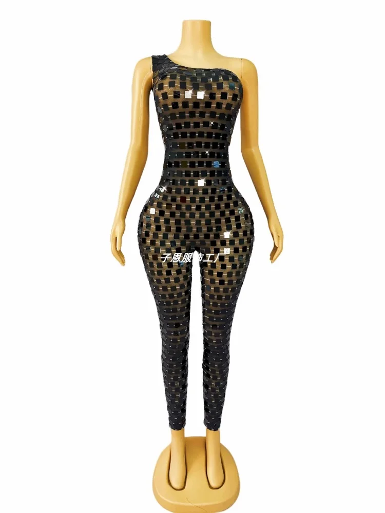 2024 new Europe and the United States sexy skin black gauze jumpsuit female singer party night dance costume