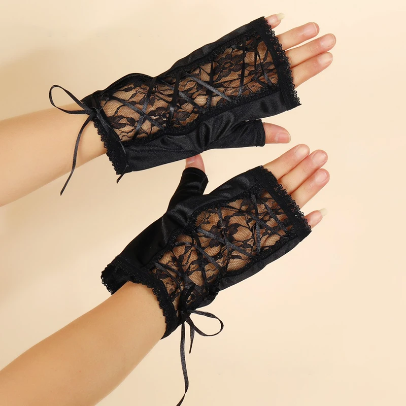 

Nail Tips Background Black Sexy Open Finger Gloves Romantic Punk Strap Fingerless Gloves Manicure Design Display