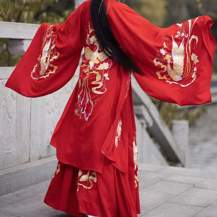 

Lage Size Ladies Sewed Hanfu Traditional Chinese Weijin Period Phoenix Embroidery Costume Men Women Old Heavy Clothing