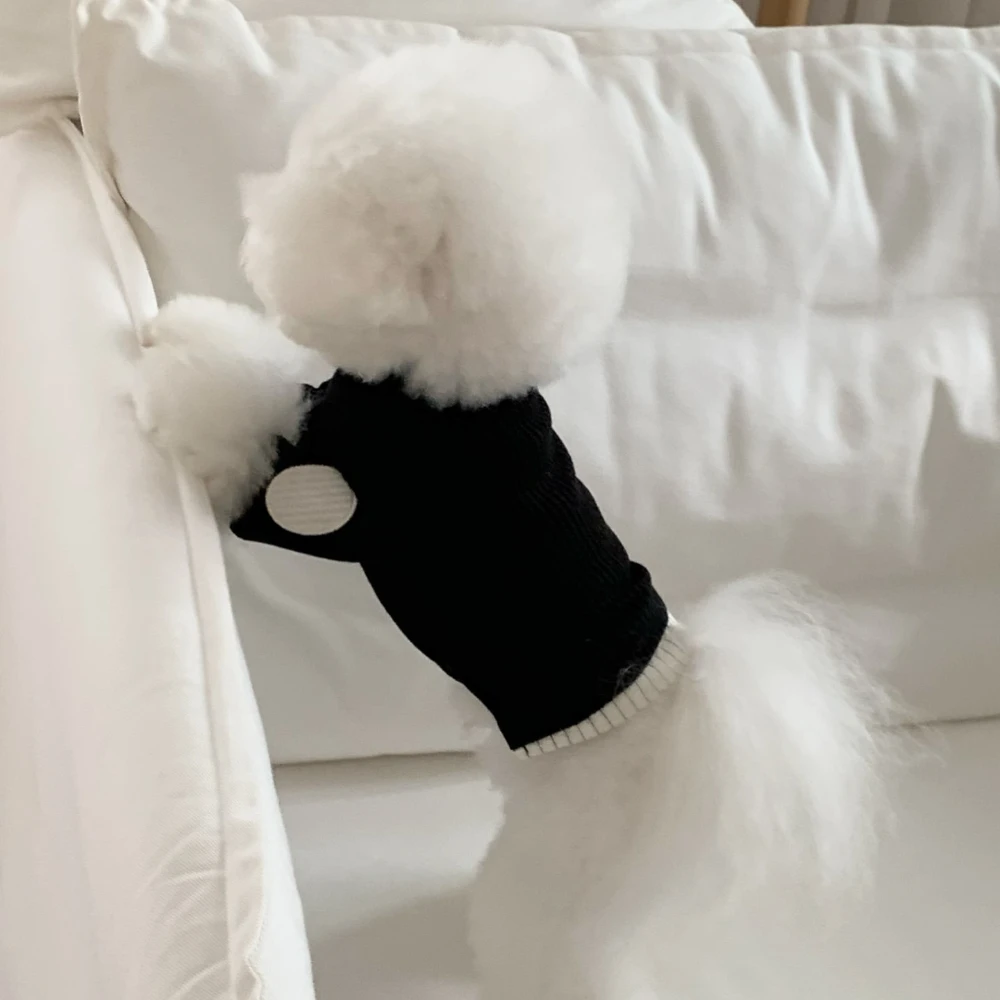 Spring Autumn Pet Knitwear, Embroidery Patchwork Fake Two-Piece Dog Clothes, Puppy Base Shirt for Poodle Pomeranian