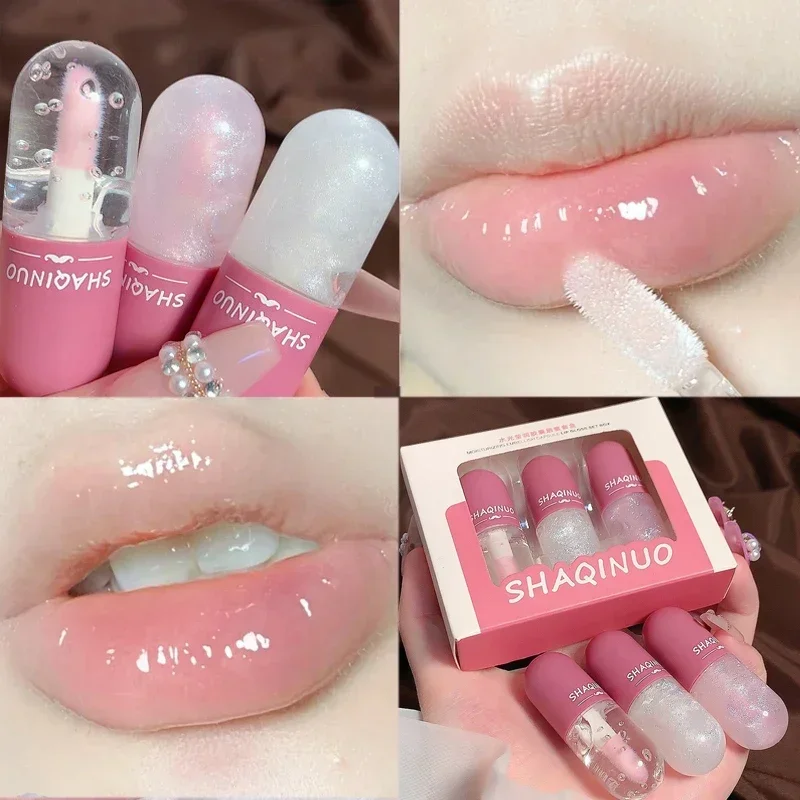 Transparent Glitter Lip Gloss Color Change Crystal Jelly Lip Glaze Glass Moisturizing Plumping Lip Oil Lips Makeup Cosmetics