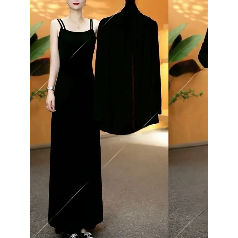 Ensemble deux pièces pour femmes, cardigan à manches longues ouvert sur le devant, robe maxi cami beige, ensemble assorti décontracté