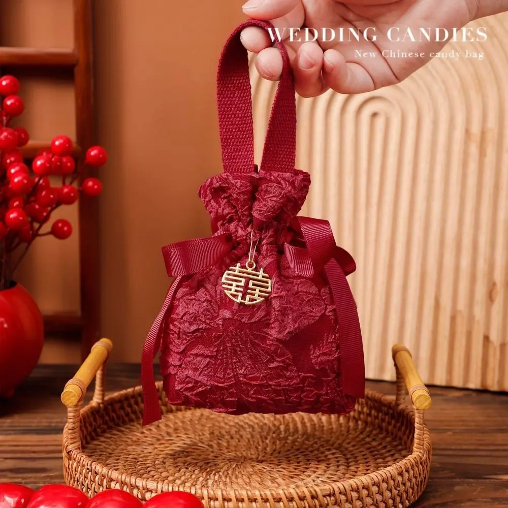 Cloth Wedding Candy Bag Drawstrin Design Embossed Flowers Engagement Gift Packing Bag Chinese Style Wedding Souvenir Bag