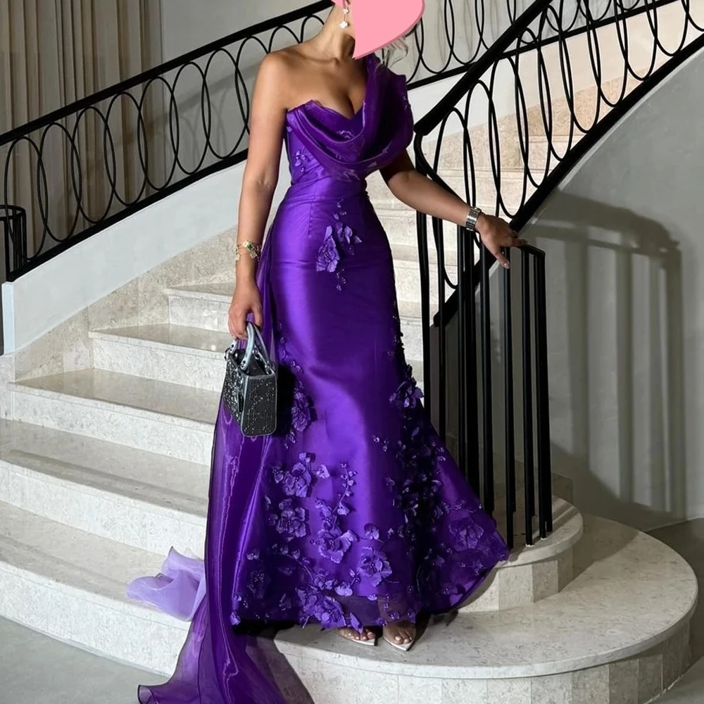 Customized Dress Elegant Vintage Sweet Purple Flowers Mermaid Beads Ribbon Customize Formal Occasion Prom Dress Evening Party Go
