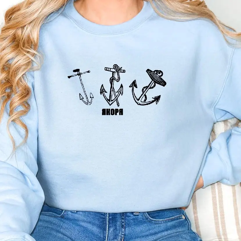 

Hand-Painted Anchor Design Sweatshirt Retro Vintage Graphic Hoodies Y2K Casual Daily Wear Unisex Versatile Stylish Pullover