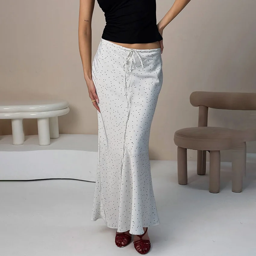 

Linad винтажные длинные юбки в горошек на шнурке для женщин, осенние повседневные юбки-трубы с высокой талией, 2024, уличная шикарная женская юбка