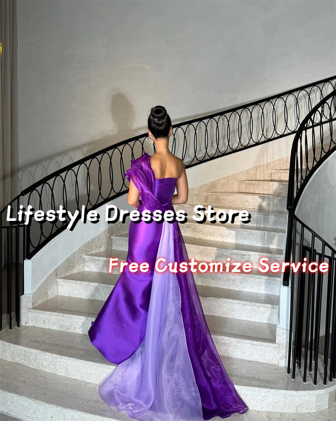 Customized Flowers Beaded Purple Evening Dress Mermaid Sleeveless Party Dress For Formal Occasion One Shoulder Saudi Prom Dress