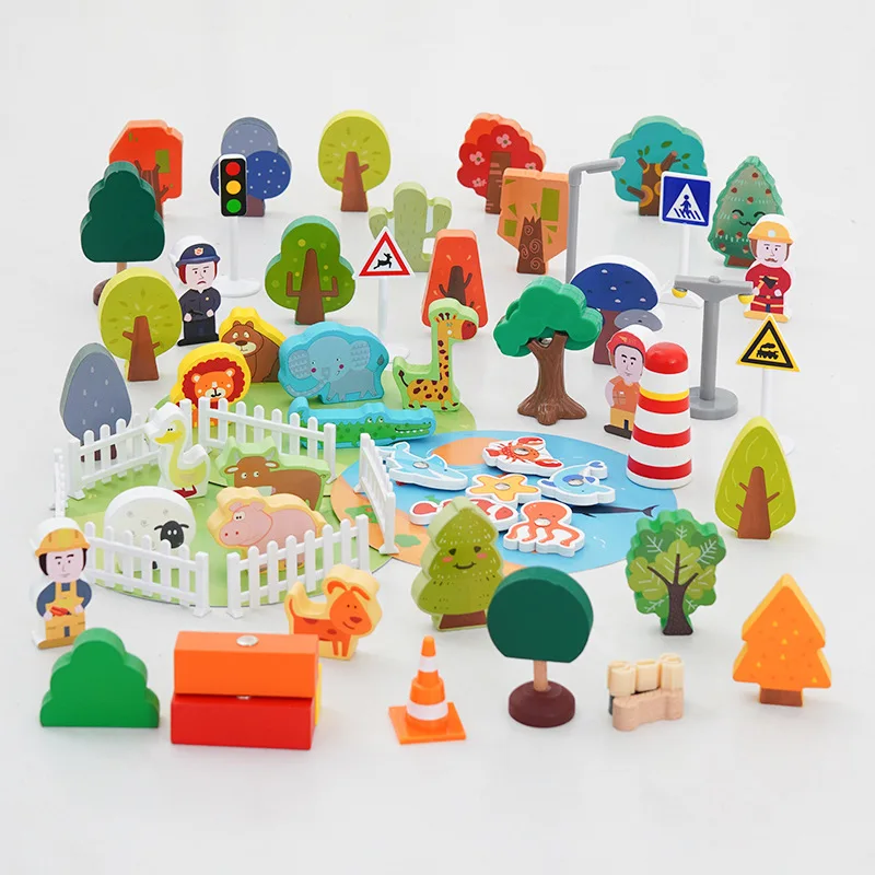 

Wooden Train Track Accessories Tree Track Combination Scene With Children's Game Educational Toy Building Blocks Toys For Boy X9