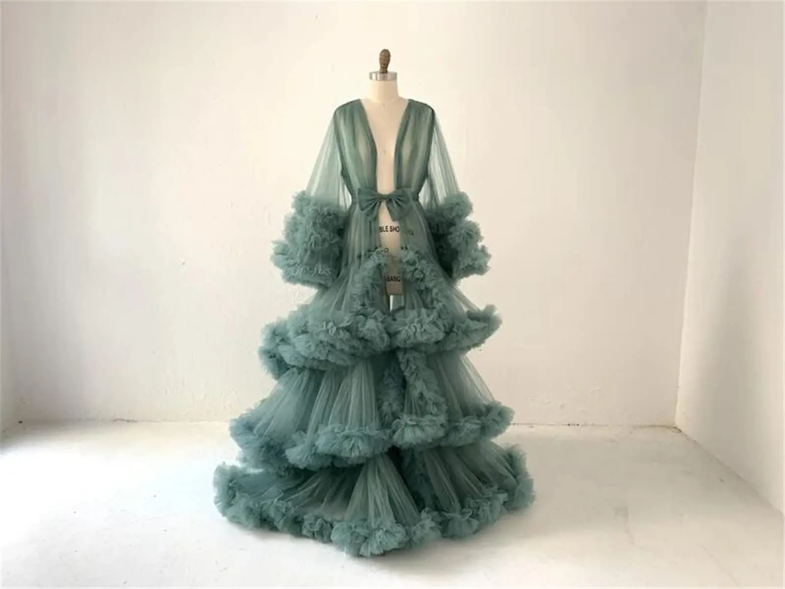 Ruffle Evening Dresses Tulle Robe for Maternity Photoshoot Fluffy Dress for Women Sheer Bathrobe for Baby Shower Custom Made