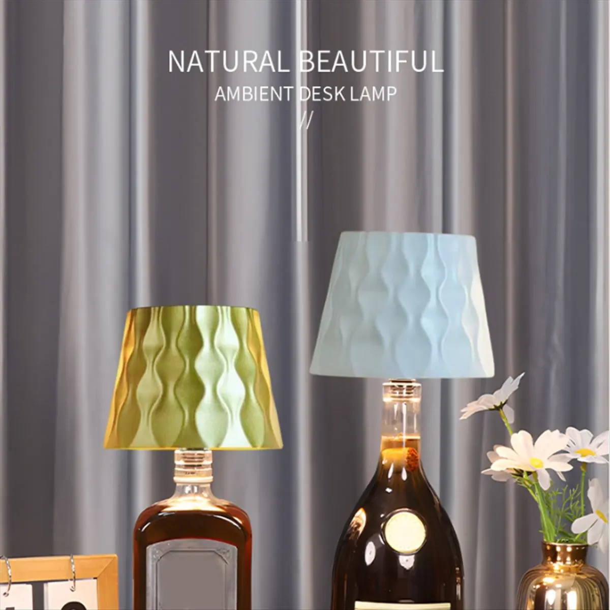 Nices USB Charge LED Wine Bottle Table Lamp with Touch Control 3 Colors Stepless Dimming Ripple Wine Bottle Table Lamp Black