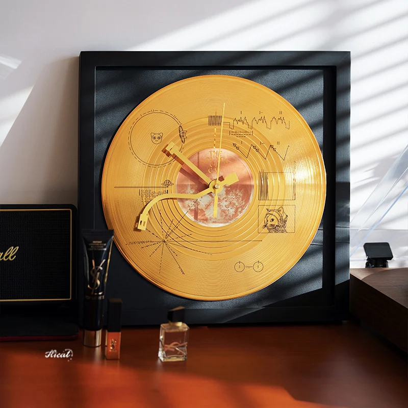 Record wall clock color trend modern art light luxury home design decorative clock