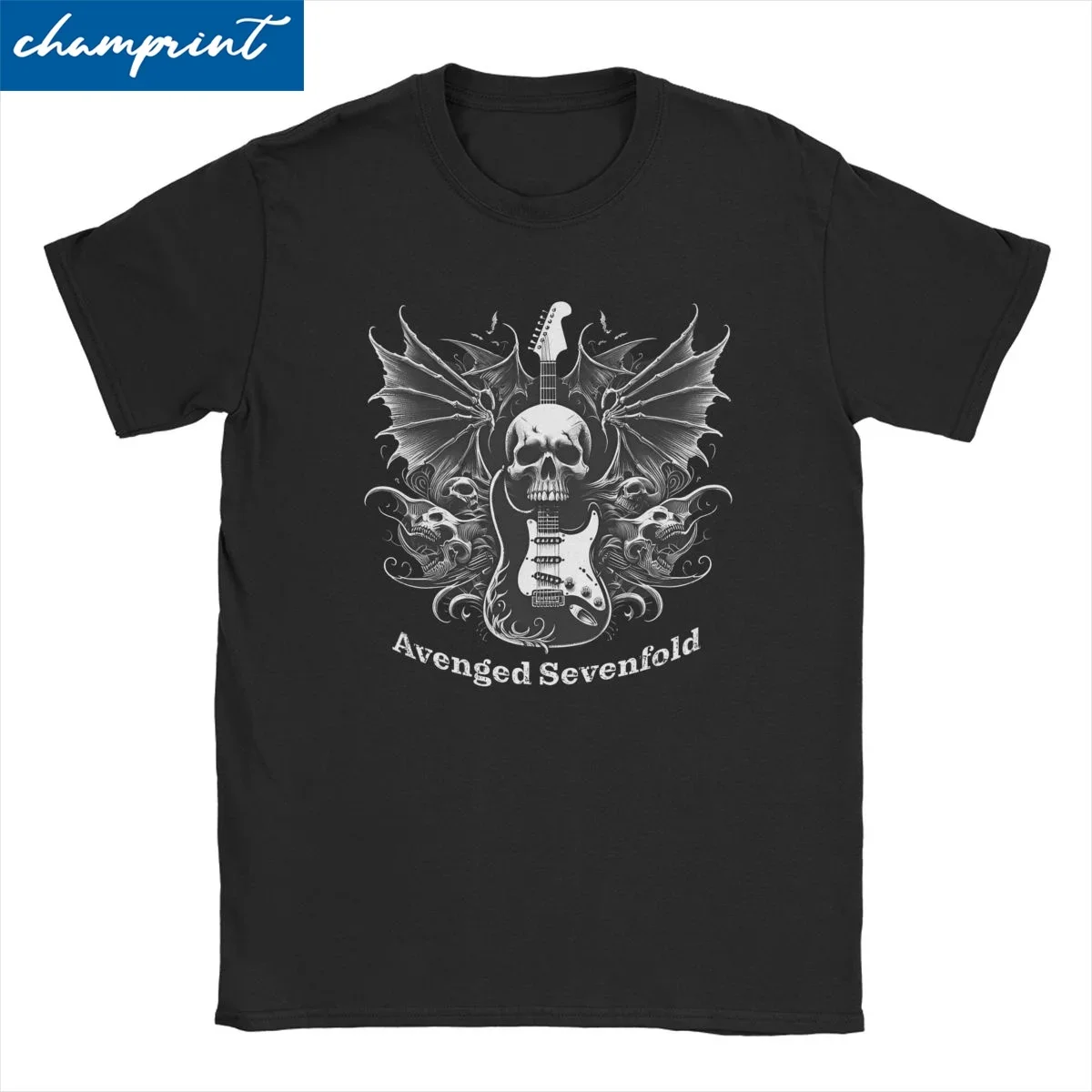 Vintage Avenged Sevenfold Skull Guitars T-Shirts for Men Women Crew Neck Cotton T Shirts A7X Diverse Rock Tee Shirt Summer Tops