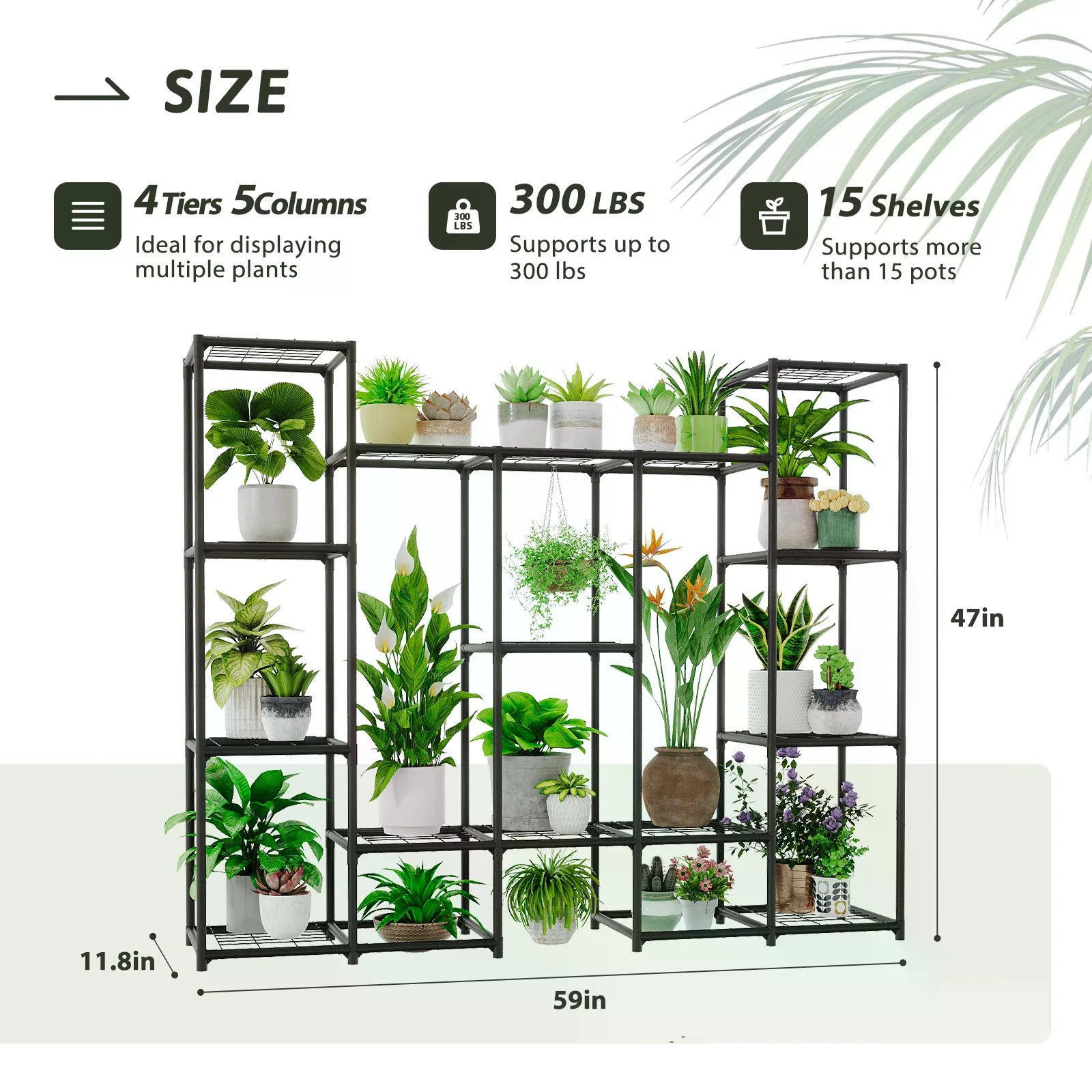 Large Plant Stand Indoor Outdoor Metal Plant Shelf Waterproof Plant Rack For Multiple Plants Wide Flower Stand For Patio Balcony Garden Black Heavy Duty Sturdy Plant Holder For Living Room Bedroom Office Yard