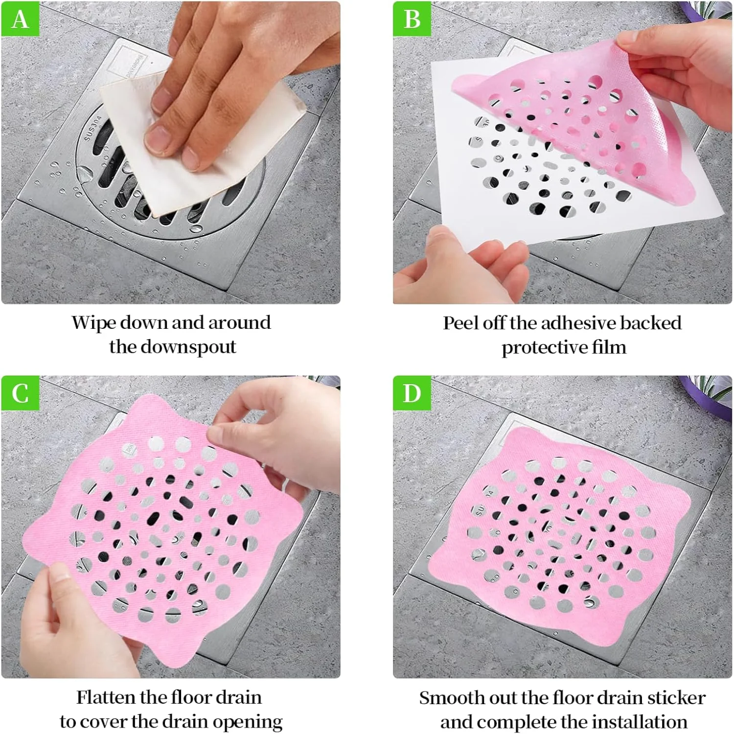 40PCS Disposable Shower Drain Hair Catcher,Large floor drain sticker,Shower Drain Mesh Sticker,Suitable for wash basin,  sink, b